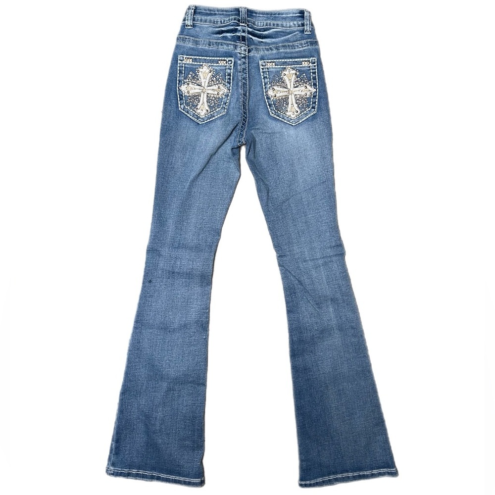 Legend Women's Flare Jeans in Classic Blue with Rhinestones - Picture 4 of 8